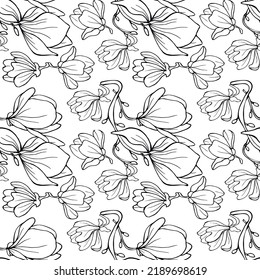 Flores de Magnolia sin costura. Ilustración vectorial dibujada a mano para papel de fondo, textil, envolvente.
