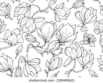 Magnolia flowers seamless pattern. Hand drawn vector illustration for background, textile, wrapping paper.