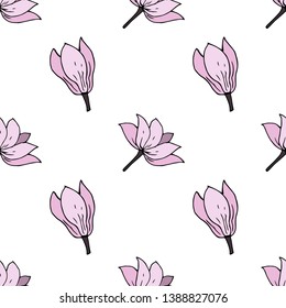 Magnolia flowers. Seamless pattern. Vector illustration.