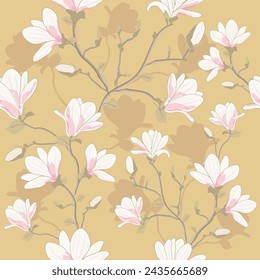 Magnolia flowers seamless pattern, Vector background illustration.