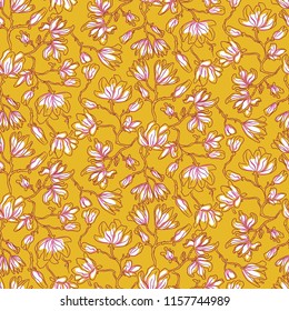 Magnolia flowers seamless vector pattern.