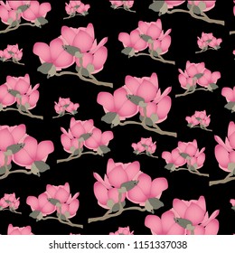 Magnolia flowers vector seamless pattern. Detailed floral vector design illustration.