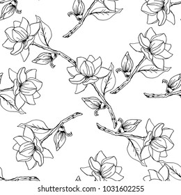 Magnolia hand drawn flower  pattern in vector, print , fabric