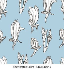Magnolia hand drawn seamless pattern