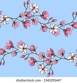 Magnolia hand drawn seamless pattern. Textile and wrapping floral texture. 