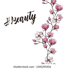 Magnolia hand drawn seamless pattern. Textile and wrapping floral texture. 