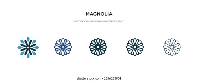 icono de magnolia en ilustración vectorial de estilo diferente. dos iconos vectoriales de magnolia de color y negro diseñados en estilo relleno, contorno, línea y trazo pueden utilizarse para web, móvil, ui