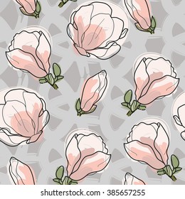 Magnolia isolated flowers vector seamless pattern. Asian pattern. Chinese ornament.