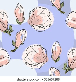 Magnolia isolated flowers vector seamless pattern. Asian pattern. Chinese ornament.