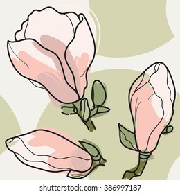 Magnolia isolated flowers vector seamless pattern. Asian pattern. Chinese ornament.