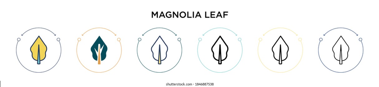 Magnolia leaf icon in filled, thin line, outline and stroke style. Vector illustration of two colored and black magnolia leaf vector icons designs can be used for mobile, ui, web