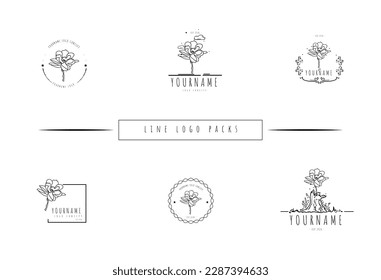 Magnolia Line Art Minimal Simple Black and White Hand Drawn Logo Collection Set