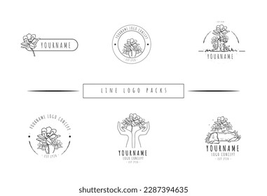 Magnolia Line Art Minimal Simple Black and White Hand Drawn Logo Collection Set