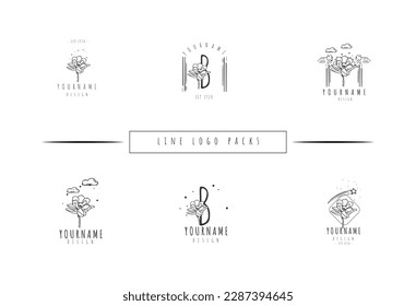 Magnolia Line Art Minimal Simple Black and White Hand Drawn Logo Collection Set