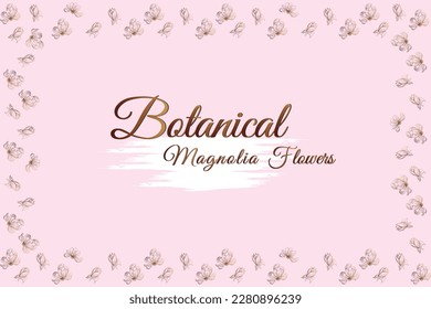 magnolia line flowers.
frame and pink background vector illustration.