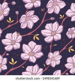Magnolia pattern, cute, high contrast, seamless