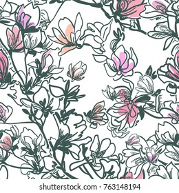 magnolia pattern vector sketch