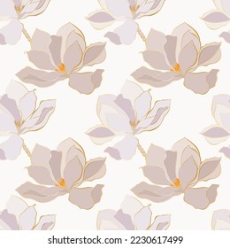 Magnolia pattern,contour flowers gold gradient