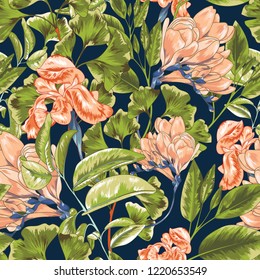 Magnolia Retro Garden Vector Repeatable Pattern
