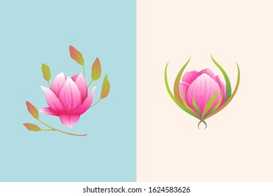 Magnolia or rose one flower design composition, romantic bohemian watercolor style.  Elegant tiny flowers design for wedding, party or love events. Small rose composition.