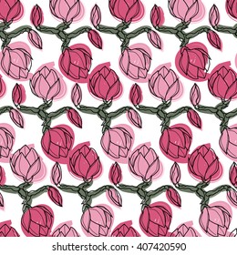 Magnolia seamless botanical vector pattern