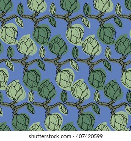 Magnolia seamless botanical vector pattern