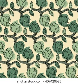Magnolia seamless botanical vector pattern