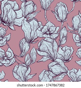 magnolia seamless pattern, hand drawn vector