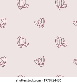 Magnolia seamless pattern. Outline magnolia flowers. Vector illustration.