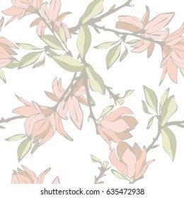 Magnolia Seamless Pattern. Vector Background.