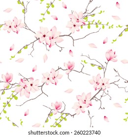 Magnolia spring trees seamless vector print