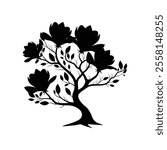 Magnolia Tree Silhouette with Flowers | Detailed Branches and Blossoms. Whether you need a Floral Vector Silhouette or a Tree with Flowers Vector, our designs provide a sophisticated touch.