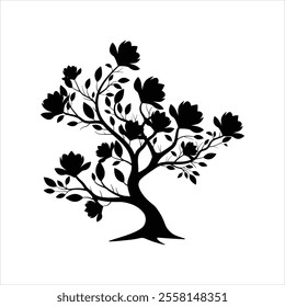 Magnolia Tree Silhouette with Flowers | Detailed Branches and Blossoms. Whether you need a Floral Vector Silhouette or a Tree with Flowers Vector, our designs provide a sophisticated touch.