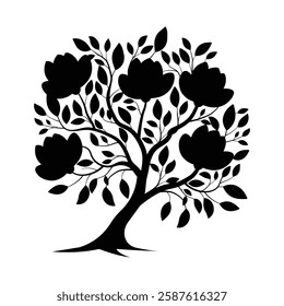 Magnolia Tree Silhouette with Flowers | Detailed Branches and Blossoms. Whether you need a Floral Vector Silhouette or a Tree with Flowers Vector, our designs provide a sophisticated touch.