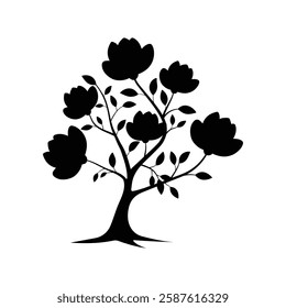 Magnolia Tree Silhouette with Flowers | Detailed Branches and Blossoms. Whether you need a Floral Vector Silhouette or a Tree with Flowers Vector, our designs provide a sophisticated touch.