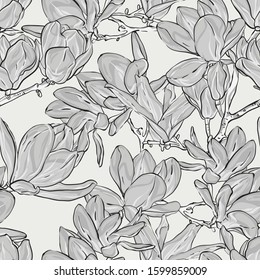 Magnolia. Vector hand-drawn image of spring flowers.
Seamless pattern.