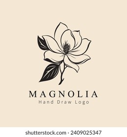 Magnolia Vector Illustration Logo Line Art 