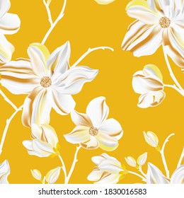 Magnolia vector seamless pattern. Repetition floral print, plant design. Perfect for wrapping paper, backgrounds, headers, banners, cloth , fabrics, digital paper  clipart