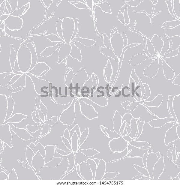 Magnoliafloral Vector Background Line Style Seamless Stock Vector ...
