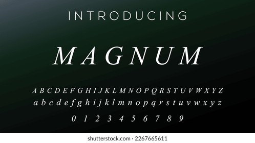 MAGNUM Luxury letter fonts and alphabet set. Modern tech typeface. Minimal font Logo design for company.