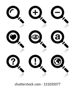 Magnyfying glass, search icons set