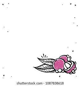 Magosteen with leaves in sketch style