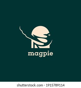 Pájaro magpie en una plantilla de diseño de logotipo de marco para un fondo oscuro. Ilustración vectorial.