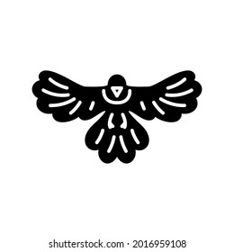 Magpie bird glyph icon. Taiwanese endemic animal. Oriental custom. Asian item. Black filled symbol. Isolated vector stock illustration