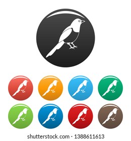 Magpie bird icons set 9 color vector isolated on white for any design