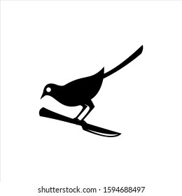 Magpie Bird Logo Design Animal Vector, Bird Standing on Knife Illustration Template
