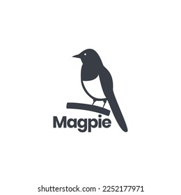 magpie bird perched on branch exotics isolated modern colored logo design vector icon illustration template