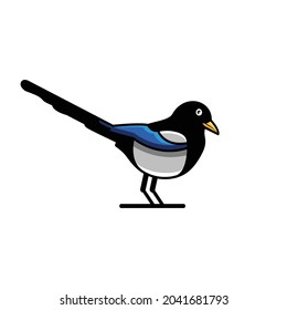  Magpie bird in white background ,Simple Mascot vector logo design