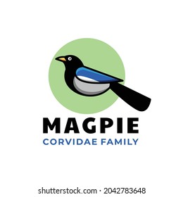 Magpie bird in white background ,Simple Mascot vector logo design