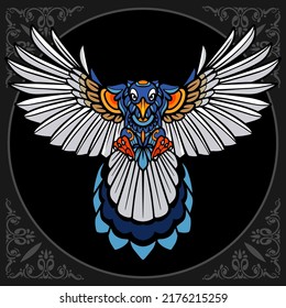 Magpie bird zentangle arts. isolated on black background
